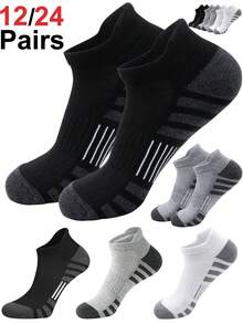 24 Pairs Men's Ankle Socks, High Quality Low-Cut Round Neck Breathable Mesh Casual Boat Socks - Multicolor - View 13