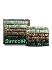 SUNCDELV SLIK 22mm 100% 桑蚕丝发圈 6 件套，无缝自然女士发圈，升级柔软触感发饰 - 彩色 - 查看 18