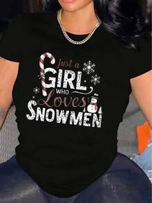 1 Women's Casual Christmas Short Sleeve T-Shirt, 100% Thick Cotton - Comfortable Round Neck, Soft And Cute Top, 180g 100% Cotton. - 黑色 - 查看 12