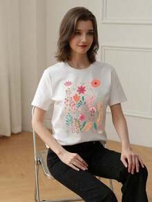 Suave Camiseta de manga corta de moda para primavera y verano de , hecha en México, 200 gramos Estampado de dibujos animados, modelo de pareja, apta para uso interior o exterior Cuello redondo, unisex, ideal para oficina y ocio Paquete de una pieza, blusas para mujer elegante - Blanco - Ver 2