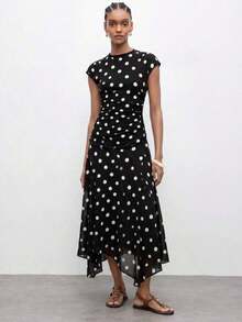 Vestido midi con volantes de escote en V sin mangas con estampado bohemio MAIJA - Negro - Ver 1