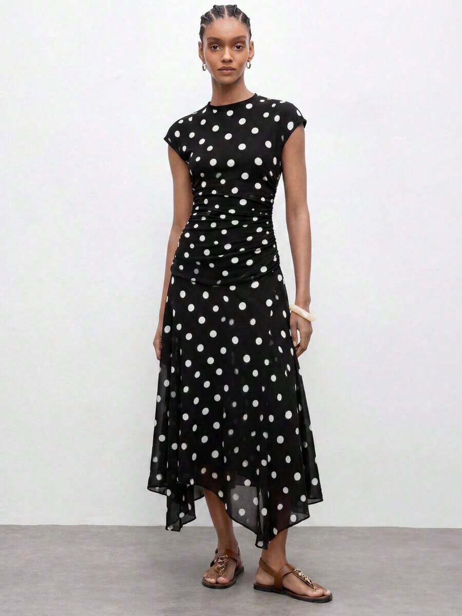 Vestido midi con volantes de escote en V sin mangas con estampado bohemio MAIJA - Negro - Ver 1