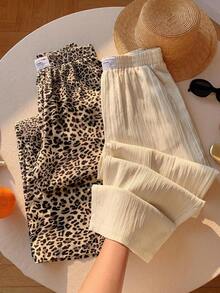 2 piezas Conjunto de pantalones anchos de mujer con rayas casuales - Multicolor - Ver 8