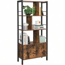 Large Bookshelf 4 Shelves Industrial Style With Doors Steel Structure Rustic Brown Ink Black Storage Shelf For Living Room Office - Rustic Brown + Black - View 11