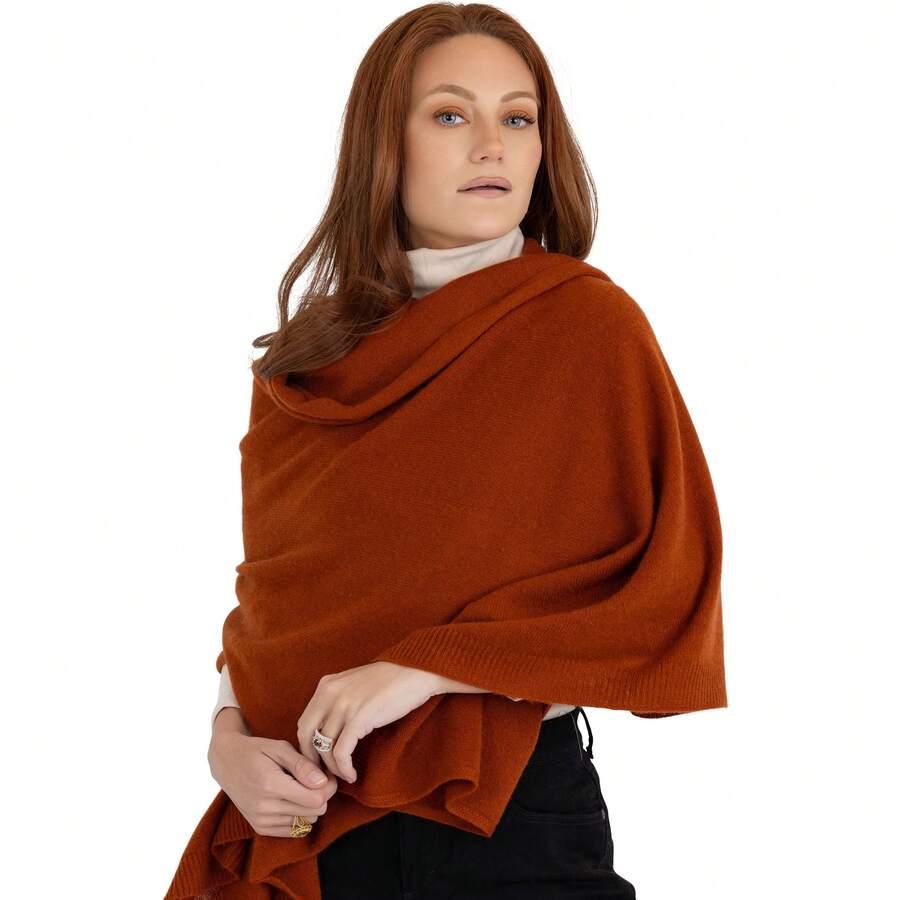 Velanio Cashmere 100 Cashmere Knitted Wrap Pashmina Shawl Extra Large Scarf  For Women Travel - 鏽 - 查看 1