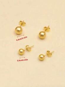1 Pair Gold-Plated Ball Stud Earrings, A Beautiful Gift For Women. Delicate Earrings For Layering - Round Steel Ball Earrings - View 7