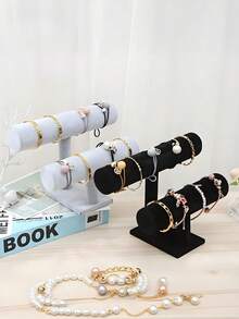 1pc Double-Layer T-Shape Flocked Display Stand, Designed For Bracelets, Bangles, Watches And Other Accessories - Multicolor - View 7