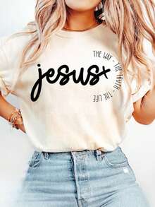 Camiseta Cristiana de Moda para Mujer "Jesús, El Camino, la Verdad, la Vida" - Versículo de Juan 14:6, 100% Algodón, Manga Corta, Cuello Redondo, Estilo Casual Religioso, Regalo de Navidad o Pascua para Ella, Ropa de Iglesia - Estilo Urbano Vintage, Unisex, Camiseta Holgada de Manga Corta con Cuello Redondo - Blanco - Ver 1