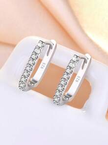 1 Đôi bông tai bạc 925 đính đá Zirconia lấp lánh, kiểu dáng thời trang, đường kính 1.5cm, thích hợp làm quà cưới/sinh nhật cho nữ, hoặc đeo hàng ngày, kèm hộp quà sang trọng. - Bạc - Xem 5