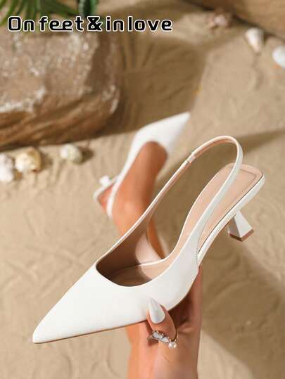 On feet& in love Women's Fashionable Elegant Pointed Toe High Heel Pumps With Backstrap, Suitable For Party Outfits