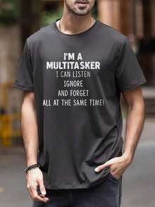 Men's Graphic T-Shirt With Slogans - Grey - View 2