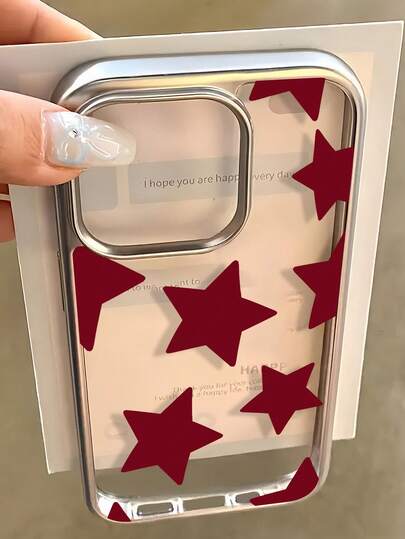 1 pezzo Custodia telefonica in TPU trasparente con pentagramma rosso vino placcato, minimalista e antiurto, compatibile con Apple 17, 16, 15, 14, 13, 12, 11 Pro Max, Air