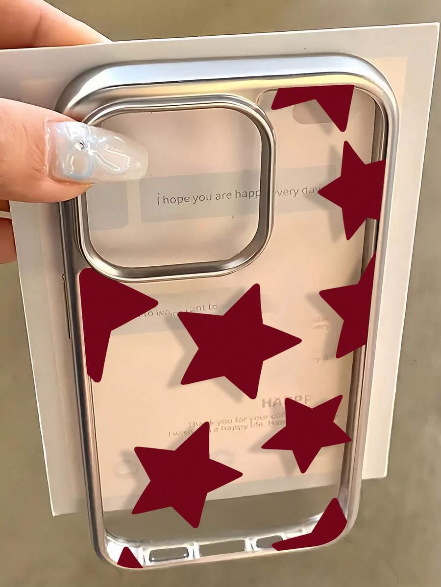 حالة هاتف TPU مقاومة للصدمات بتصميم بسيط ذات نجمة خماسية مطلية بالكهرباء شفافة باللون الأحمر ، متوافقة مع أجهزة آبل 17، 16، 15، 14، 13، 12، 11 برو ماكس، إير - متعدد الألوان - مشاهدة 1