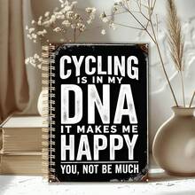 Caderno espiral A5 com a frase "Andar de bicicleta está no meu DNA", design vintage, encadernação em espiral, com páginas internas, ideal para reuniões de escritório, anotações em sala de aula, agendas portáteis, diários, ótimo presente para profissionais. - DNA cíclico - Ver 1