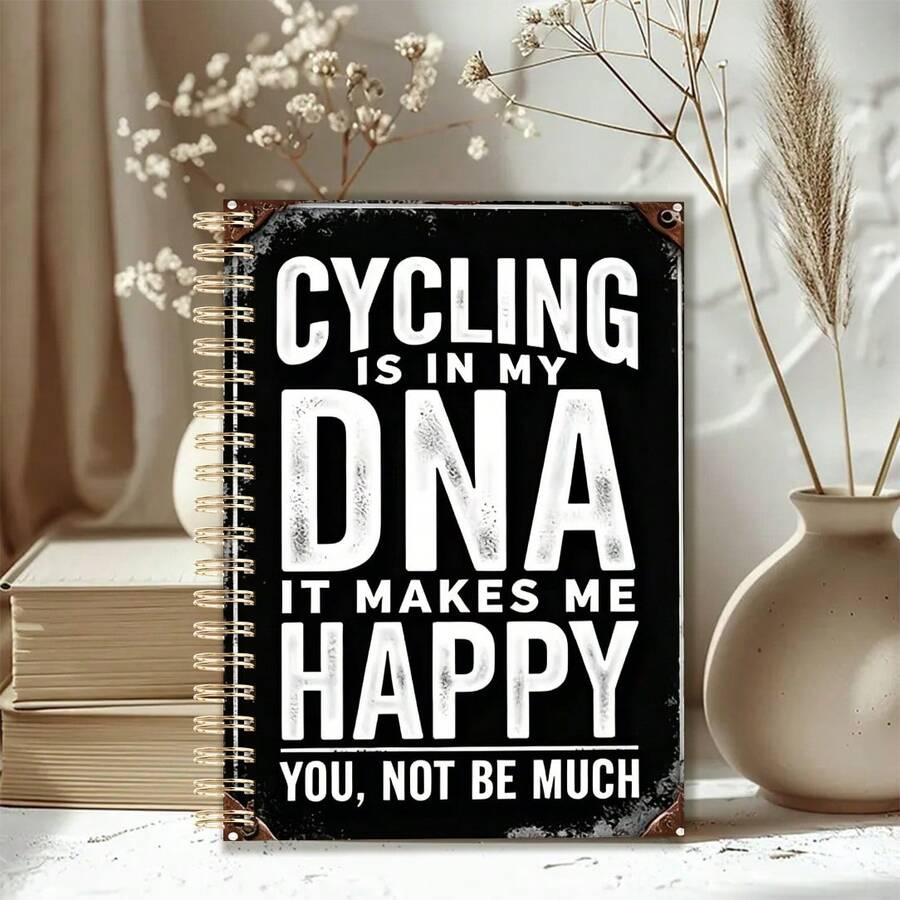Caderno espiral A5 com a frase "Andar de bicicleta está no meu DNA", design vintage, encadernação em espiral, com páginas internas, ideal para reuniões de escritório, anotações em sala de aula, agendas portáteis, diários, ótimo presente para profissionais. - DNA cíclico - Ver 1