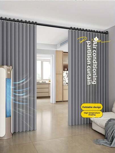 1pc /2PCSVersatile Waterproof Shower Curtain - Foldable, Dust-Proof For Bathroom & Cabinet Partition, Imitation Linen Fabric With Hooks Included, Shower Curtain Waterproof