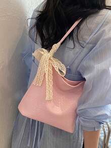 Fashionable Large Capacity Shoulder Bag, Versatile Bucket Bag For Women - Pink - View 5