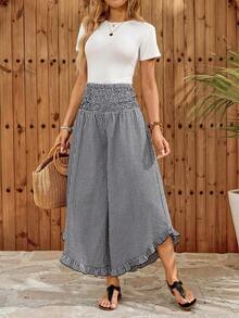Women's Casual Ruffled High Waist Solid Color Pants, Summer Going Outs Summer For Women Women's Pants Casual For Women Summer Holidays Women's Wide Leg Pants Plain - Đen và trắng - Xem 4