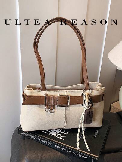 1pc Solid Color PU Leather New Women Backpack, Shoulder Bag, Baguette Bag, Fashionable Underarm Bag, Suitable For Girls, College Students, Career Starters, Office Ladies, Great For Office, Business, Commuting, Outdoor, Travel, Shopping (Pendant Included)