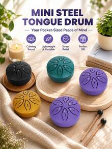 1 chiếc trống mini rỗng âm thanh, trống lưỡi thép, trống cầm tay bằng thép carbon, trống mưa, nhạc cụ gõ - Nhiều màu - Xem 2