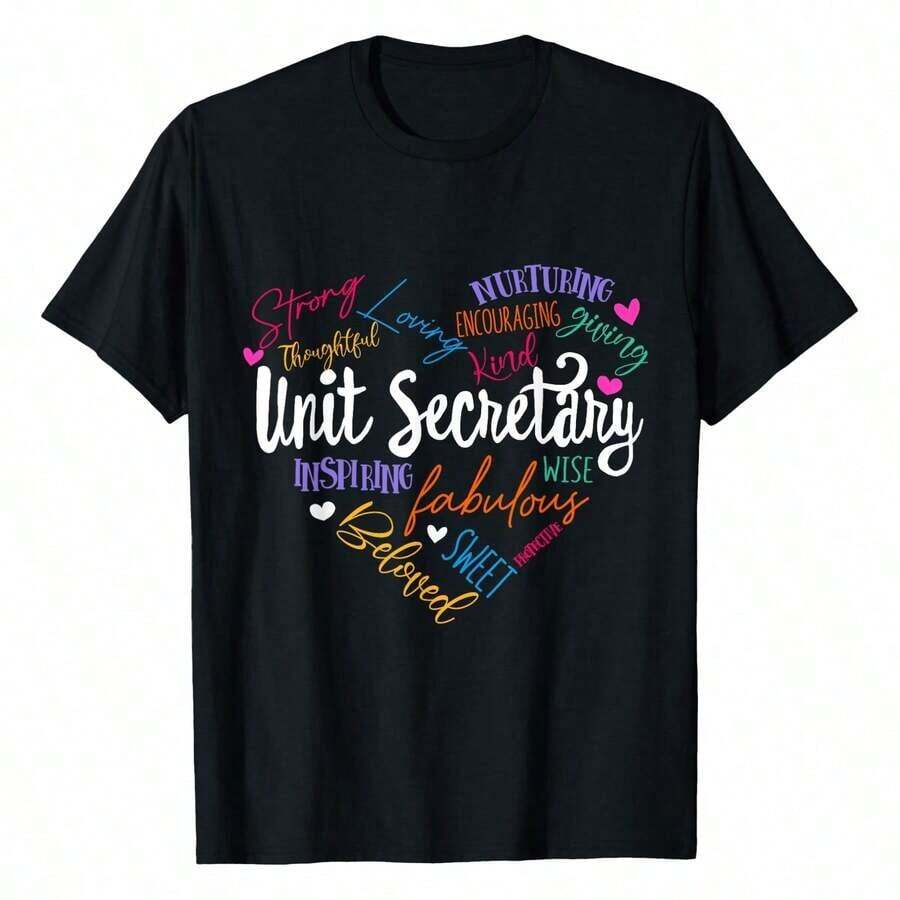 Camia de Mujer para la Semana de Apreciazión del Secretario de la Unidad, Estilo Athleisure, Diseño Moderno, Manga Corta, Holgada, Nueva, Verano, Top Adelgazante, Transpirable y Cómoda - Negro - Ver 1