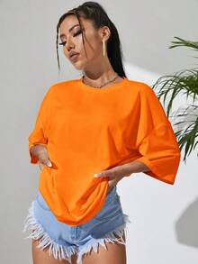 Solid Color T-Shirt - Orange - Voir 5