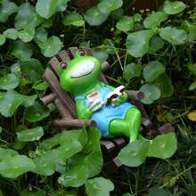 Resin Rocking Chair Frog Reading Figurine, Outdoor Garden Pond Decor, Cute Desktop Micro Landscape Ornament - A - View 2