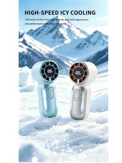 Portable Mini Handheld Electric Fan, 15000RPM 199 Speeds, LED Display, Colorful Lights, 3600mAh USB Rechargeable, Lanyard, Suitable For Outdoor Travel & Makeup