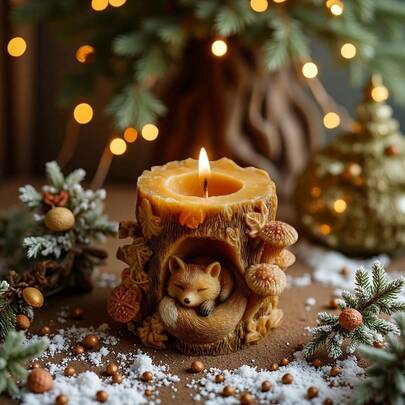 Molde de silicona reutilizable para velas con forma de piña, seta, ardilla y zorro - Adecuado para manualidades de resina epoxi, arcilla y yeso - Molde fácil de desmoldar con decoraciones detalladas de hábitat forestal (Aplicable para Navidad, decoración del hogar)