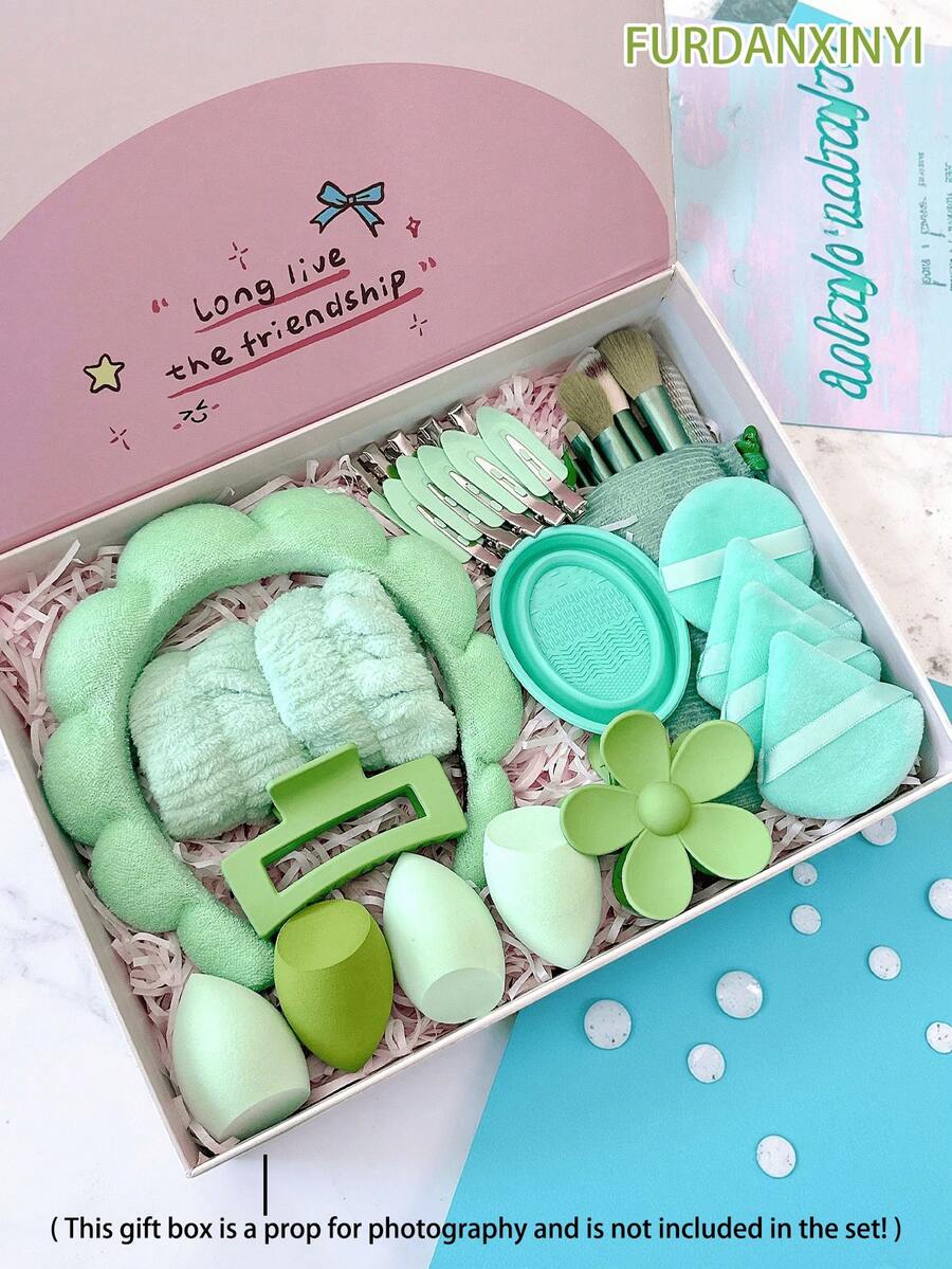 FURDANXINYI 5/39pcs Women Makeup & Hair Care Products Set, Including Sponge Makeup Headband Towel Soft Hair Accessories, Girls Fluffy Soft Headband, Eyeshadow Blending Brush & Makeup Sponge Set, Nail Clippers - Multicolor - View 1