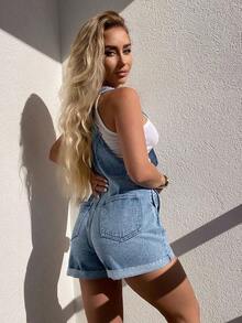 Pantalones de peto vaqueros lavados de verano casuales - Lavado ligero 3 - Ver 4