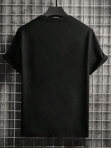 Camiseta de hombre, camiseta estampada, negra, divertida, estilo corto, camiseta entretenida y genial, diseño único, estampado de verano, adecuada para uso diario y de fin de semana, ropa cómoda para actividades al aire libre. - Negro - Ver 2