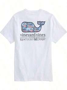 Vineyard Vines Men's Kentucky Derby Sticker Whale Fill Short-Sleeve Pocket Tee Pure Cotton T-Shirt-Fall/Winter Casual Vintage Style Unisex Relaxed Fit Long-Sleeve Crewneck Sweatshirt - 白色 - 查看 1