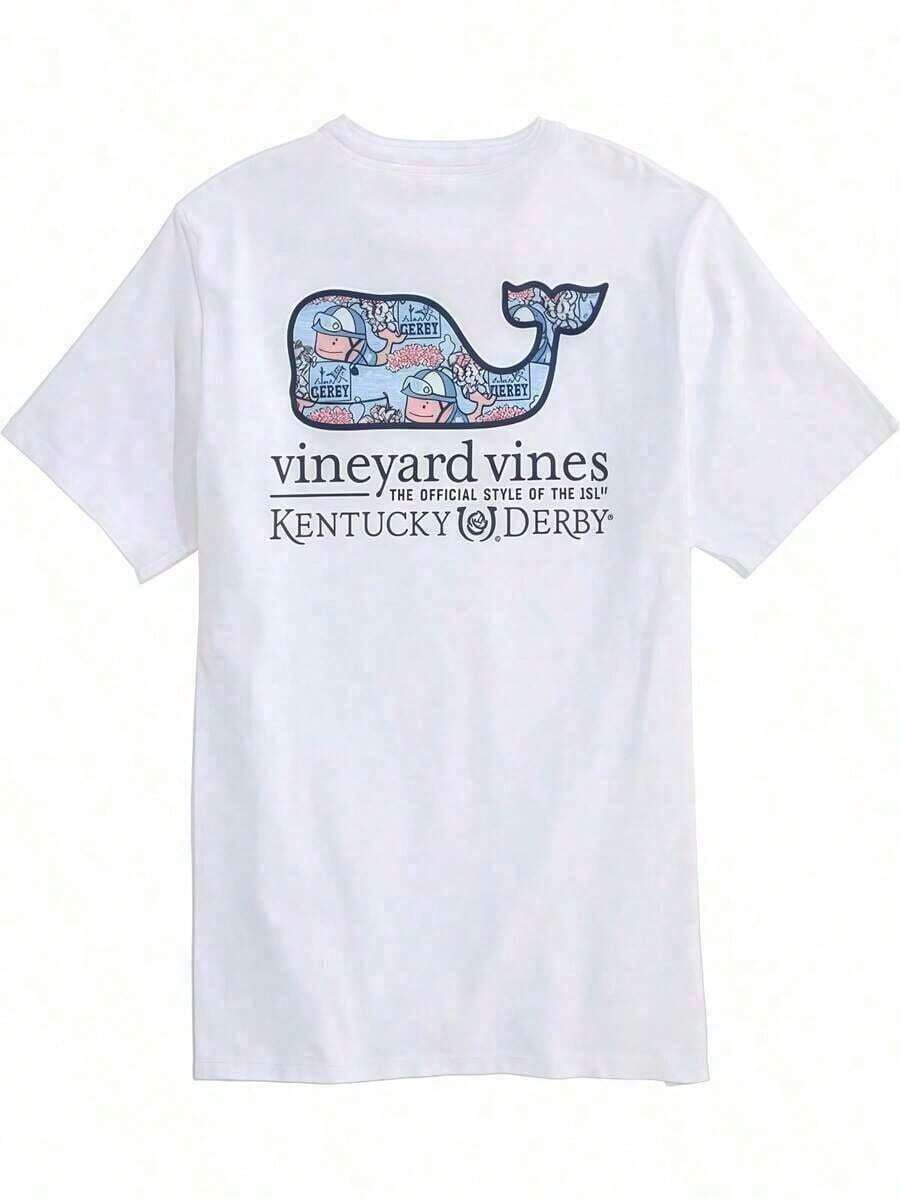 Vineyard Vines Men's Kentucky Derby Sticker Whale Fill Short-Sleeve Pocket Tee Pure Cotton T-Shirt-Fall/Winter Casual Vintage Style Unisex Relaxed Fit Long-Sleeve Crewneck Sweatshirt - 白色 - 查看 1