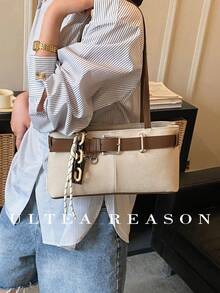 1个纯色PU皮革新款女士背包、单肩包、法棍包、时尚腋下包，适合女孩、大学生、职场新人、OL，非常适合办公、商务、通勤、户外、旅行、购物（含吊坠） - 白色 - 查看 11