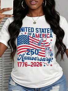 Patriotic T-Shirt Commemorating The 250th Anniversary Of The Independence Of The United States Of America 1776-2026, Featuring The American Flag And The Statue Of Liberty For Independence Day Celebrations - 白色 - 查看 2