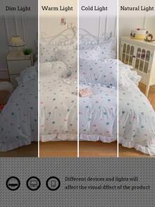 花卉印花柔软舒适床上用品三件套，适合卧室、客房，四季皆宜 - 淺藍色 - 查看 9