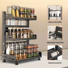 Questo pratico scaffale da cucina a tre ripiani presenta un'altezza regolabile, una grande capacità ed è un'unità di stoccaggio multifunzionale e salvaspazio, adatta per appartamenti, cucine e sale da pranzo. - nero - Visualizzare 4