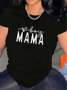 Camiseta casual de manga corta para mujer 1 pieza 100% algodón pesado - Cuello redondo cómodo, tops suaves y adorables. - Negro - Ver 7