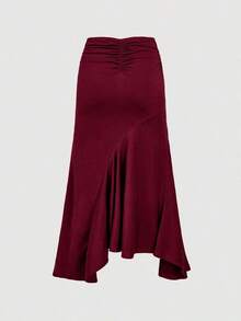 High Waist Ruffle Asymmetrical Hem Skirt Brown Midi Skirt Tie Skirt Wrap Skirt Asymmetrical Skirt Brown Tie Skirt - Blanco - Ver 2