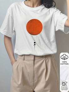 1 Pieza Moda Informal Para Hombres Y Verano de Mujeres Mujeres Suelto Camiseta Sol & Planeta Estampado, %Algodón Blanco Corto Mangas, Gráfico Camiseta, Parte trasera A Escuela Ropa, Escuela Conjunto de ropa Ideas, Volver A Escuela Elementos esenciales, primero Día De Escuela Conjunto, Espalda A Escuela Conjuntos de ropa 2026 Casual y versátil, fácil de combinar, adecuado para el uso diario, estilo urbano, conjuntos de vacaciones, conjuntos de fin de semana. - Blanco - Ver 3
