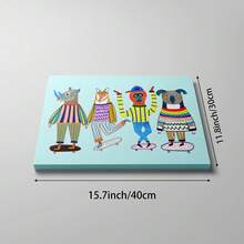 1幅彩色滑板动物墙画，可爱犀牛、狐狸、猴子、考拉帆布画，趣味动物海报，梦幻般的儿童房、卧室、客厅、公寓、宿舍装饰画，无框，送给她的礼物 - 彩色 - 查看 7