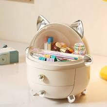 Multi-Layer Drawer Style Cute Cat Desktop Stationery & Cosmetic Storage Box, Suitable For Dorm, Office, Kids - Multicolor - View 12