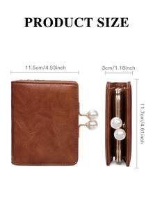 MIYIN Women's Cute Faux Pearl Kisslock PU Trifold Wallet With Credit Card Slots And ID Window, Holds Credit Cards/ID/Cash/Coins, Lightweight And Portable, Suitable For Women, Girls, Teens, Students, Great Gift For Her, Wallet, Clutch, Small Purse - Brown - View 12