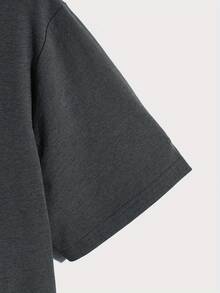 Men's Plus Size Summer T-Shirt With A Fun French-Style Design, Loose And Comfortable For Summer. - Dark Grey - View 5