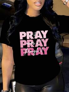 Women's T-Shirt, Pray On It Pray Over It Pray Through It (1 Piece), Casual Printed T-Shirt, 100% Cotton, Crew Neck, Short Sleeve, 220g Cotton T-Shirt, For Going Out, Gift, Summer, Unisex. XUNW - 黑色 - 查看 12