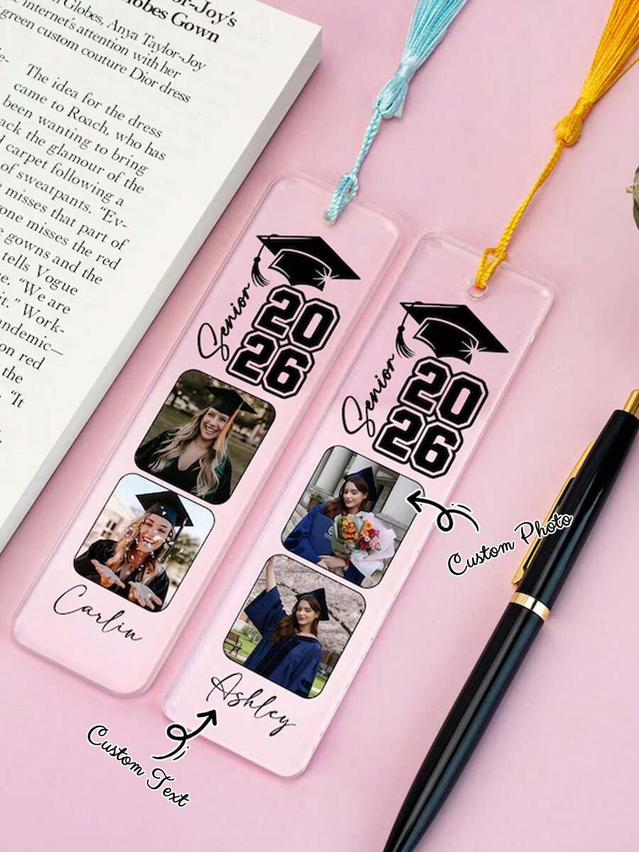 Marcapáginas personalizado de alta calidad para graduación 2026 con foto, borla multicolor personalizada, marcapáginas de acrílico personalizado, nombre, regalo de graduación 2026, recuerdo escolar - Multicolor - Ver 1