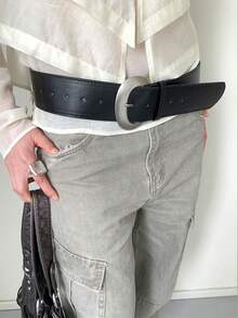 1 pièce Ceinture large en PU noir unicolore, polyvalente et décontractée pour femmes - Noir - Voir 2