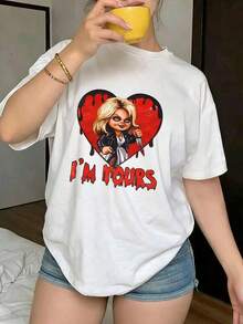 Una camia vintage unisex para el Día de San Valentín, camia de mujer de manga corta suelta, ligera y transpirable de , con estampado de personajes de dibujos animados del Día de San Valentín, moda femenina, adecuada para salir, en la calle, hacer deporte, ropa de verano para mujer, fácil de combinar Adecuado como regalo. playera de mujer. blusas>elegantes. boho chic,Camiseta para mujer, suave y transpirable: perfecta para vacaciones, viajes y ocasiones festivas, y adecuada para usar en múltiples estaciones. - Blanco 2 - Ver 1