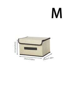 3/2/1件裝可折疊收納盒附蓋，透氣亞麻布料，正面標籤槽，結構穩固，適合存放衣物、玩具、書籍及居家用品，省空間衣櫃收納盒 - 亞麻棕 - 查看 11